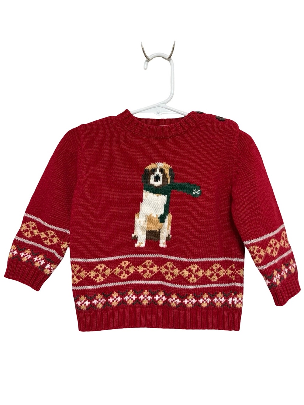 Janie and Jack Beagle Dog Holiday Sweater in Red - Size 12-18 mo.